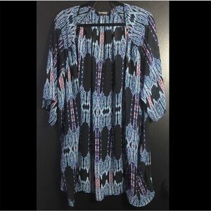 Express Black Kimono with Blue and Pink Geometric Print